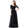 Kate Kasin Ladies Short Sleeve Square Neck Black Long Chiffon Ball Gown Evening Prom Party Dress 8 Size US 2~16 KK000152-1